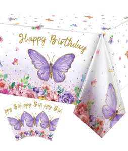 3 Pcs Floral Butterfly Disposable Tablecloths for Rectangle Tables 54x108” - Picture 1 of 6