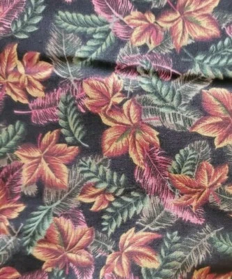 Vintage Sewing Fabric Classic Cottons Brown Green Mauve Fall Leaves 1.5ydx45" - Image 1 of 4