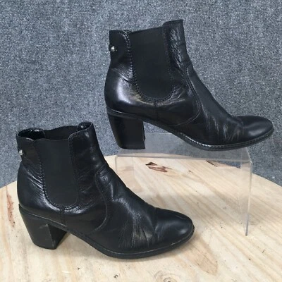 Botas Anne Klein para Mulheres 6 M Bunty Chelsea Ankle Bootie Salto Preto de Couro - Imagem 1 de 4