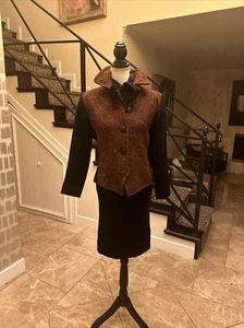 Yves Saint Laurent Rive Gauche VTG 80s Tweed Skirt Suit Pussybow Silk Blouse 40 - Picture 1 of 24