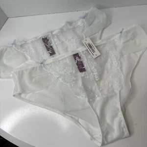 2-Adore Me White Lace Cheeky Panty, Size Medium, NWT Sheer Bows High Cut - Picture 1 of 6