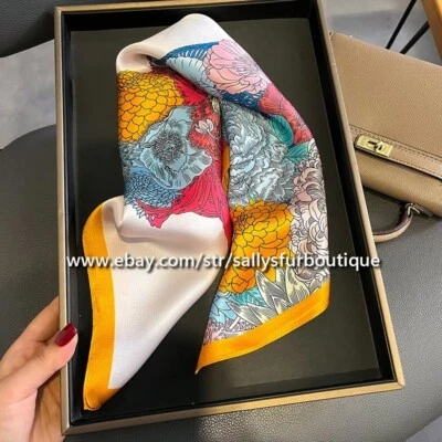 Sallys Boutique 100% Mulberry Silk Scarf Floral Horse Print Necktie 21" Orange - Image 1 of 4