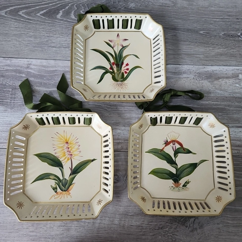 Sadek Hand Painted Decorative Wall Plates Set 3 Pc Ceramic Vintage Tole 8.5" Lot - Image 1 of 4