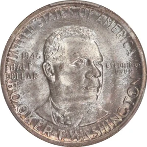 1946 Superb Gem BU Booker T. Washington Comm. Half Dollar, PCGS MS66 CAC, Color! - Picture 1 of 5