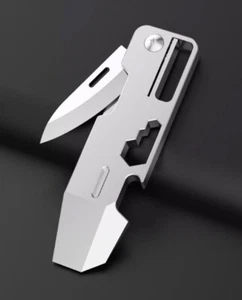 EDC Titanium Keychain Pry Bar Crowbar Opener Ruler Knife Outdoor Multi Tools - Picture 1 of 12