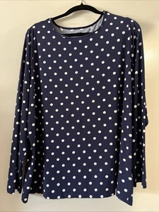 Lands' End Swim Tee Top Rash Guard Size 2X UPF 50 Navy White Polka Dots NEW - Picture 1 of 9