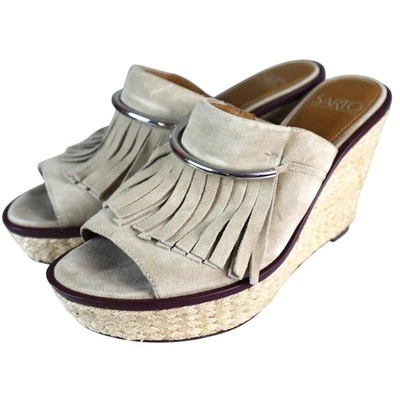 Franco Sarto Tan Suede Fringe Silver Wedge Espadrille Platform Candace Sandal 9M - Image 1 of 4