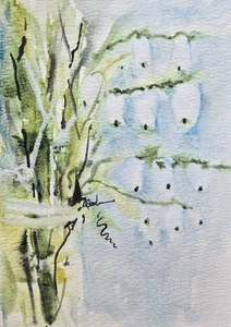 Original Signed Watercolor Painting. Floral. Abstract. Blues. Greens. White - Picture 1 of 2