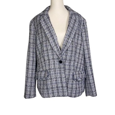 Blazer Anne Klein Tweed Bolsillos Deshilachados Chaqueta de Carrera Azul Negro XL Foto 1 de 4