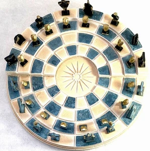 Round Chess Set 12" Board – Terracotta & Brass Pieces – Unusual Zatrikion - Picture 1 of 16