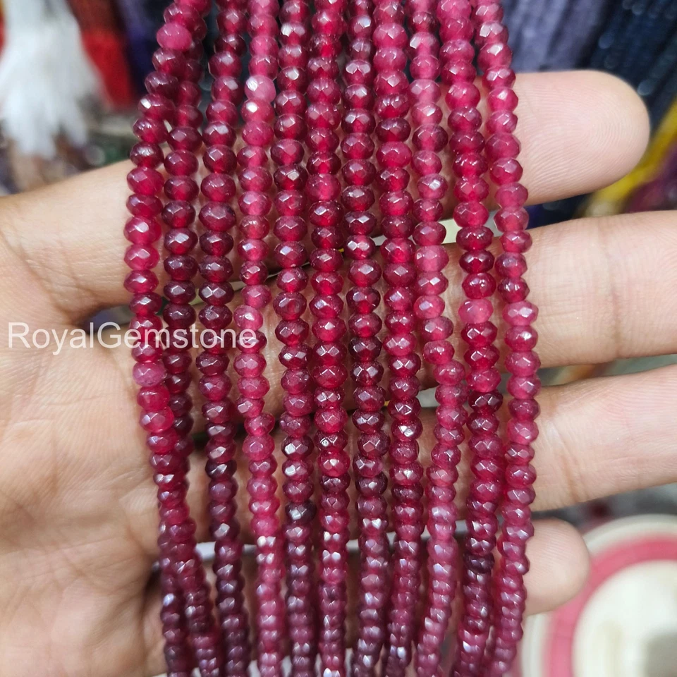 Collar de cuentas de rondelle facetadas de rubí AAA+ de plata de ley 925 de 4 mm Foto 1 de 2