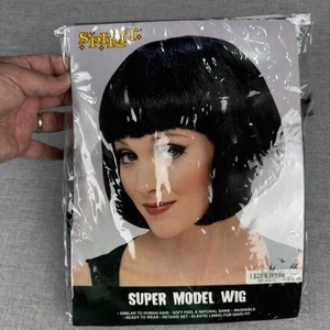 Spirit Super Model Wig Womens Black Bob Cut Costume Hair Washable Cosplay Medium - Picture 1 of 10