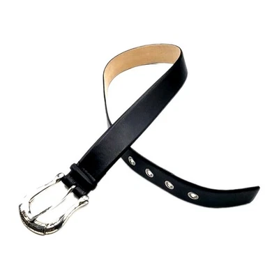 Vtg MICHAEL KORS Black Leather Belt Womens M 1.5" Wide Tarnished Silver Buckle - Image 1 of 4