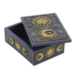 Sun and Moon Celestial Design Blue Trinket Jewellery Storage Box - Picture 1 of 3