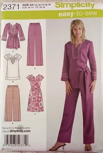 Simplicity 2371 Tunic Dress Pant Tie Fashion Sew Pattern UNCUT AA 10 12 14 16 18 - Picture 1 of 7