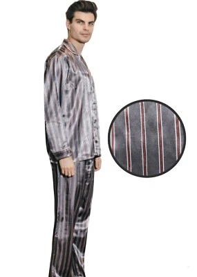 Conjunto de pijama a rayas satinado de seda para hombre - PJ  Foto 1 de 4