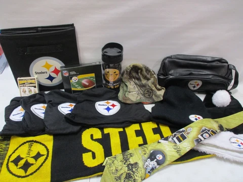 Pittsburgh Steelers Lot of Beanies, Cups, Tie, Scarf Cover