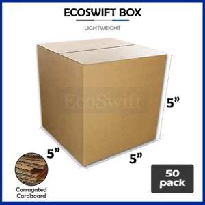 50 5x5x5 EcoSwift Cardboard Packing Moving Shipping Boxes Corrugated Box Cartons - Picture 1 of 5