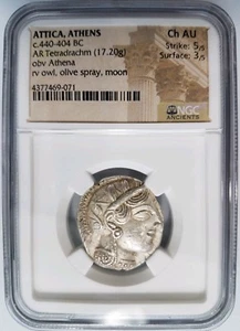 GREEK OWL Attica Athens BC NGC Ch AU Ancient Tetradrachm Athena Olive Spray Moon - Picture 1 of 23