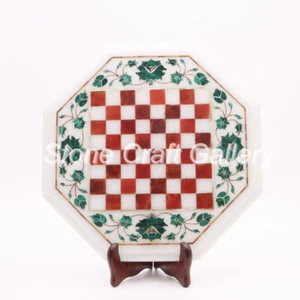 15" Marble Chess Table Handmade Semi Precious stones Floral Inlay Art - Picture 1 of 1