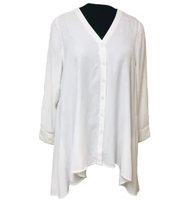 Jessica London weißes Tunika-Kleid Damen 20W 2X hoch niedrig V-Ausschnitt Knopfleiste - Bild 1 von 8