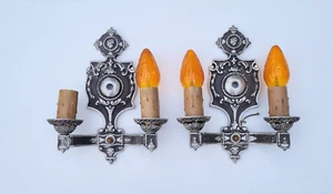 Pair of Quality antique arts and crafts double candle wall sconces - As Found - Bild 1 von 6