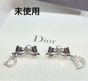 Christian Dior Ribbon Earrings Silver Women's From Japan i5583 - Picture 1 of 8
