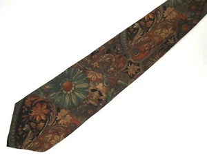 Vtg Bill Blass Mens Necktie Tie Orange Beige Black Floral 56" Short - Picture 1 of 4