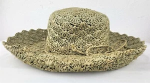 Womens Scala Straw Sun Hat Pretty Green Beach Natural Fibers One Size Tie Accent - Picture 1 of 9