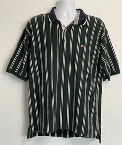 Vintage Tommy Hilfiger Polo Shirt Green, Navy, White Striped FLAG Logo Size 2XL - Picture 1 of 13