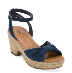 a.n.a Women’s Dukes Heeled Sandals 8.5 Denim Blue Open Toe Bow Ankle Strap NWT - Picture 1 of 8