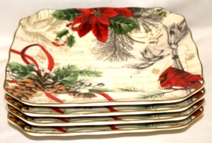 222 Fifth Christmas Holiday Wishes 8 1/2" Square Salad Dessert Plates Set of 4 - Picture 1 of 3