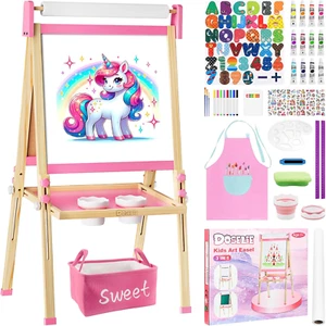 Easel for Kids,Adjustable Wooden Toddler Art Easels, Girls Toys for Ages 5-7,8-1 - Picture 1 of 15
