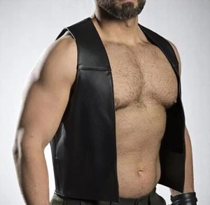 Men's Real Leather Bartender Vest Leather pride Vest Front Open Vest - Picture 1 of 2