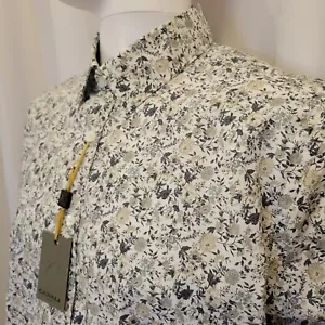 Canali shirt mens XL graphite gray white wild flowers floral Italy 100% cotton - Picture 1 of 22