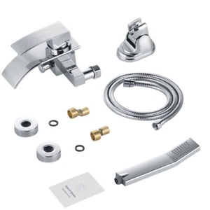 Wasserfall Badewannenarmaturen Set mit Handbrause, Badewannen Amaturen Set Chrom - Picture 1 of 10