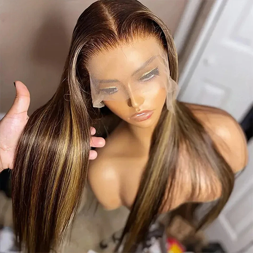 Hd 13x4 13x6 Highlight Straight Lace Front Human Hair Wig 360 Full Lace Wigs Pre - Image 1 of 4