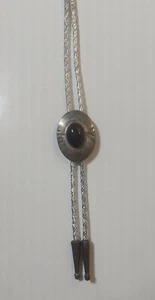 Vintage Navajo Bolo Tie Sterling Silver Black Onyx Stone Oval Shape - Picture 1 of 5