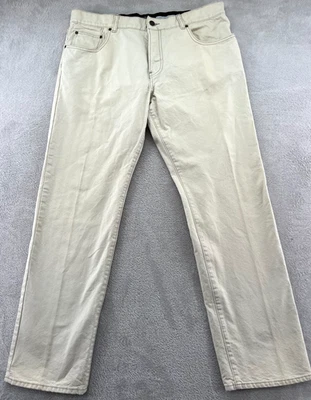 Pantalones de mezclilla Club Monaco para hombre talla 38x31 botones mosca blancos ajustados rectos 5 bolsillos Foto 1 de 4