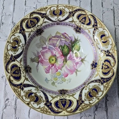Antique Nippon Hand Painted Moriage Bowl  Floral Gold Gilt Stunning 9" - Image 1 of 4