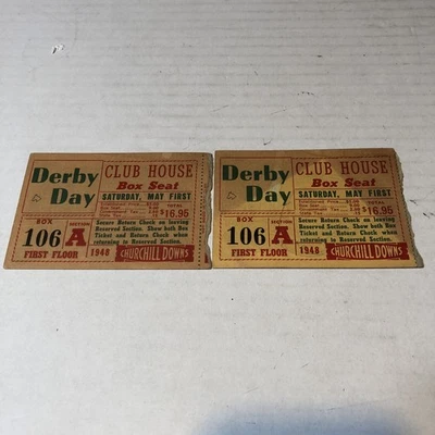 Vtg 1948 Kentucky Derby Ticket Stubs Club House Box Seat Churchill Downs 40s KWZ - Image 1 of 3