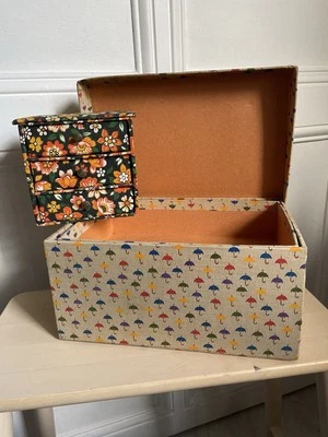 Lot de 2 boites rangement anciennes tiroirs  vintage fleurs années 70 - Photo 1/4