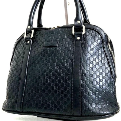 GUCCI Microguccissima Leather Tote Bag Black Dome Handbag Logo GG From Japan - Image 1 of 4