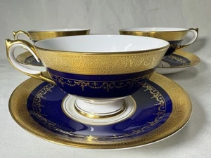 (3) Aynsley 'Georgian Cobalt' Smooth Footed TEA CUP & SAUCER SETS - Mint! - Picture 1 of 10