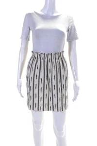 Falda lápiz J Crew para mujer cintura elástica estampado Ikat blanca gris talla 00 - Imagen 1 de 6
