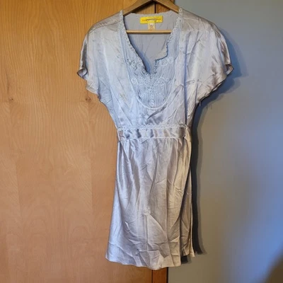 Vestido Catherine Malandrine Plateado 100% Seda Corbata Línea A Talla 4 Foto 1 de 4