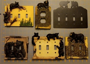 Lot Of 6 Black Bear Graphic Light Switch & Power Outlet Decorative Covers Mixed - Picture 1 of 15
