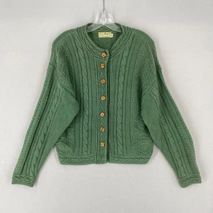 Vintage LL Bean Womens Cable Knit Cardigan Size Small Green Fisherman Cotton USA - Picture 1 of 15