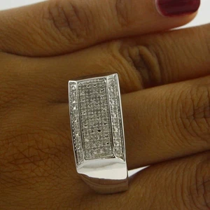 Round Cut White Moissanite Men's Band Ring in 14K White Gold Plated Silver - Picture 1 of 8
