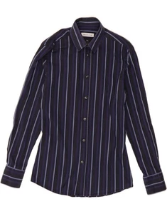 VERSACE Mens Slim Shirt Size 38/15 Medium Navy Blue Striped Cotton DQ72 - Picture 1 of 3